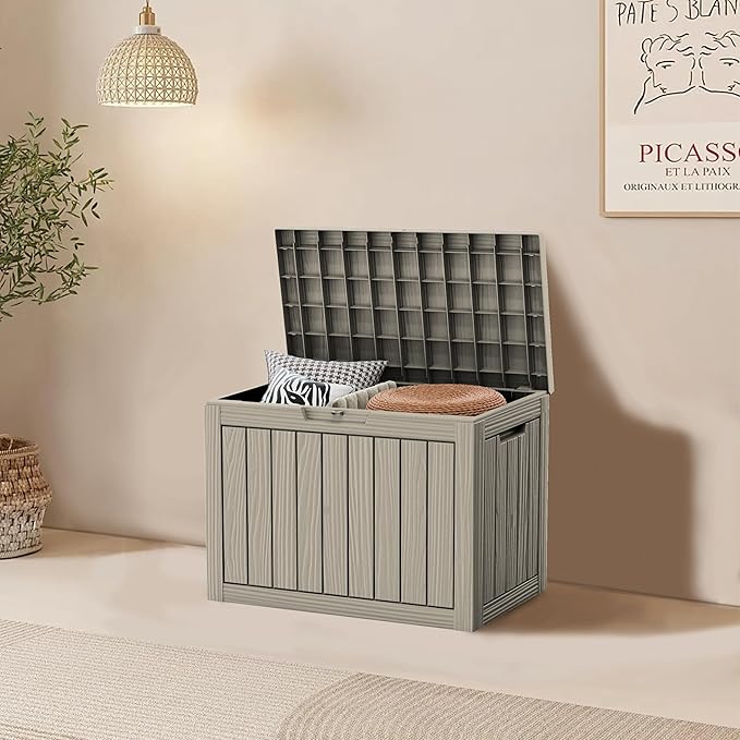 45GAL Brown Outdoor Storage Deck Box with Lock Hole- Waterproof, SGS - Tested UV Protection, Perfect for Storing Patio Pillows and Pool Floats, Sturdy Design for All - Weather Use