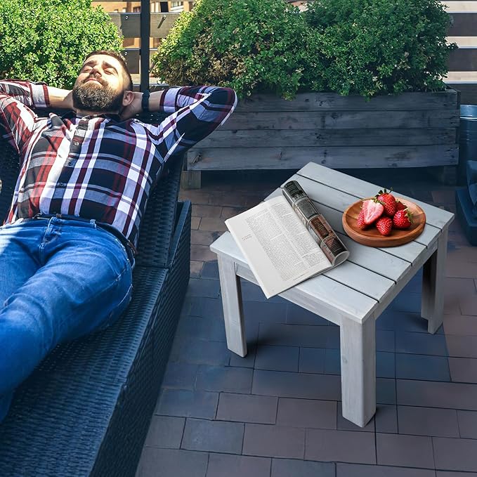 VINGLI Outdoor Adirondack Side Table, 18" Square Thick Wooden Coffee Table, Patio Side Table Conversation End Table for Patio Backyard, Garden, Poolside and Balcony (Grey)