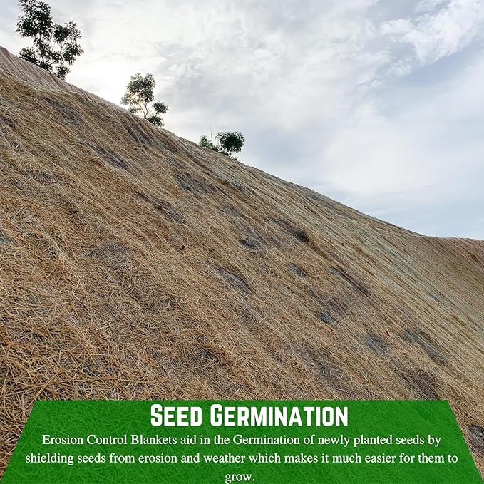 Farm Plastic Supply 100% Biodegradable Erosion Control Blanket - Straw/Coconut Straw Garden and Landscape Cover, Straw Blanket, Erosion Control (7' x 112.5')