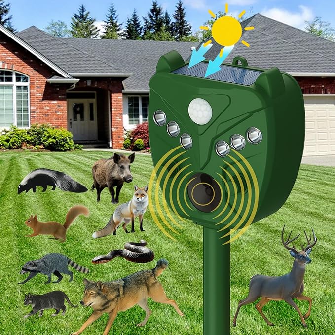 Solar Ultrasonic Animal Repellent Outdoor - NAVISOVL - Cat, Squirrel, Deer Repeller, Motion Sensor&Flashing Light, Repel Dogs,Boar,Deer,Fox,Raccoon,Skunk,Rabbit,Bird Deterrent for Yard&Farmland