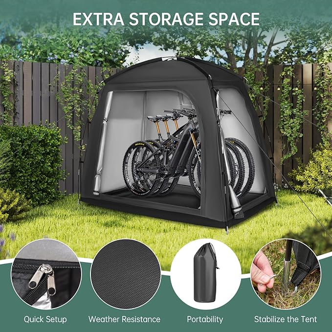 Travel Bike Storage Shed Tent - 210D Outdoor Portable Bicycle Storage Shed 8" L x 7.98" W x 10" H - Waterproof, UV Resistant, Portable Bike Shelter for Outdoor Protection (Black)