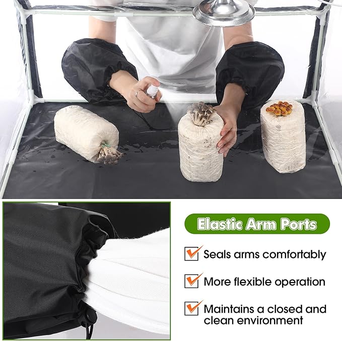 Meonum Mushroom Grow Tent and LED Growing Light Kit, 30 x 20 x 20 Inch Portable Large Still Air Box, Mycology Mushroom Growing Kit, Indoor Propagation Stations with 48 LED Mushroom Grow Lamp(Black)
