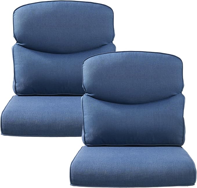 Outdoor Rattan Chair Cushions 2 Packs - Outside High Back Comfortable Thickened Pillow 22x24 with Zipper Cover for Patio Rocking Swivel Chairs Loveseat Sofa – Blue/Crescent