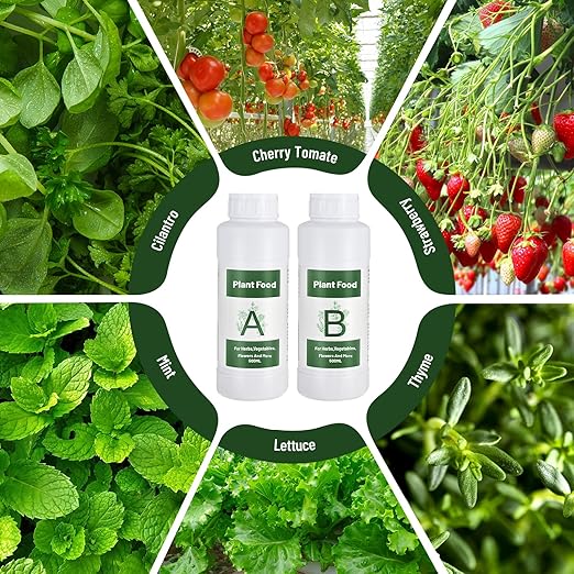 1000ml Hydroponic Nutrients A&B for Aerogarden Plant Food with 2 Measuring Cups - Fertilizer for Indoor Hydroponics Garden & Growing Vegetables, Fruits, Flowers (1000ml)
