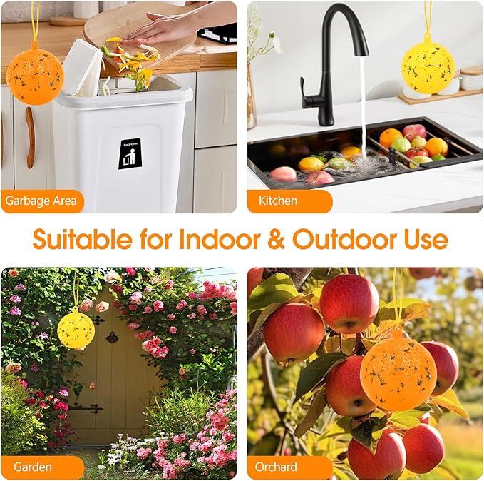 Original Fruit Fly Trap Ball, 12pcs Hanging Fungus Gnat Killer Catcher, Adhesive Sticky Glue Catching Ball Fly Gnat Wasp Hornet Mosquito Bugs Flying Insects Trap Ball for Indoor Outdoor Plant