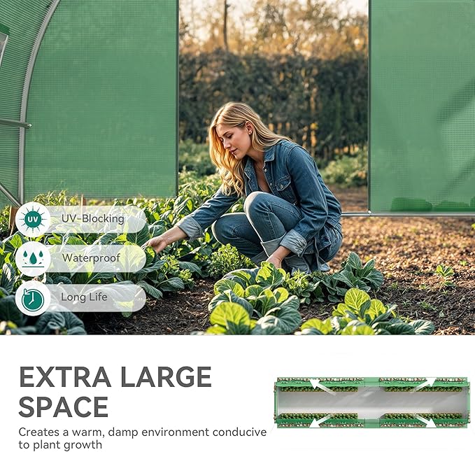 YITAHOME 44x10x7ft Greenhouse Extra Large Heavy Duty 4 Zipper Doors Outdoor Greenhouses 24 Windows Walk in Tunnel Green House Plant Gardening Upgraded Galvanized Steel Frame for Garden, Green