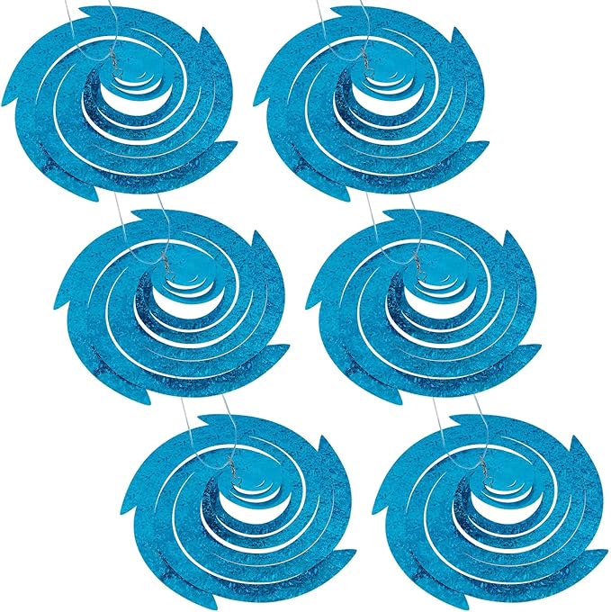 Hausse 6 Pack Bird Repellent Spiral Reflectors Blue Mylar Spinner, Garden Decorative Scare Birds Away, Like Woodpeckers, Pigeons and Geese