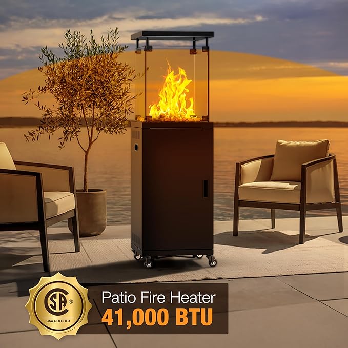 Pamapic 41,000 BTU Propane Patio Heater with Wheels & Cover,CSA Certified Outdoor Heater with Lockable Wheels for Backyard, Balcony,Garden,Weather Resistant(Ink)