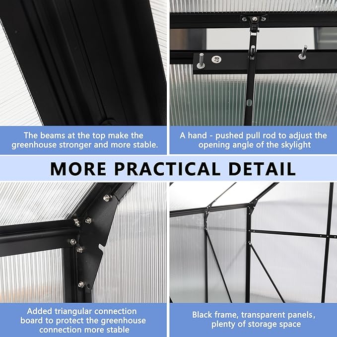 6x6 FT Polycarbonate Greenhouse,All Season Heavy Duty Walk-in Garden Plants Green House for Outdoor Backyard,Raised Base and Anchor Aluminum,Easy to Install,Black