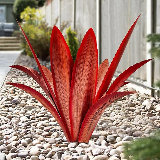 TOMBABY Enlarge Thickened Wind Resistant Metal Agave Garden Art Metal Plant Country Garden Sculpture Statue Outdoor Decoration Agave Metal Plant Courtyard Garden Lawn Ornament Gift (1, 12 Leaves red)