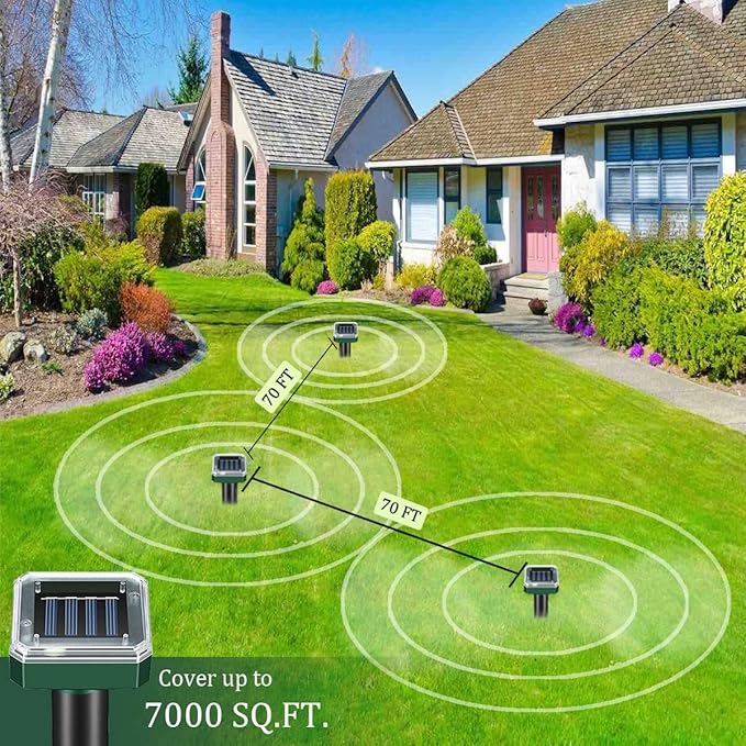 Mole Repellent Solar Powered - Ultrasonic Mole Vole Repeller Outdoor Deterrent, Rodent Snake Chipmunk Gopher Repellent for Lawns Garden Yard (8 Packs)