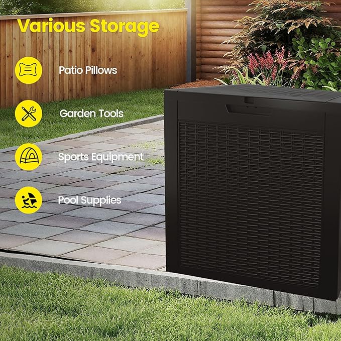 31 Gallon Outdoor Storage Box - Waterproof Resin Rattan Deck Bin for Indoor & Outdoor Use - Lockable & UV Resistant - Ideal for Package Delivery, Patio Cushions & Gardening Tools, Black