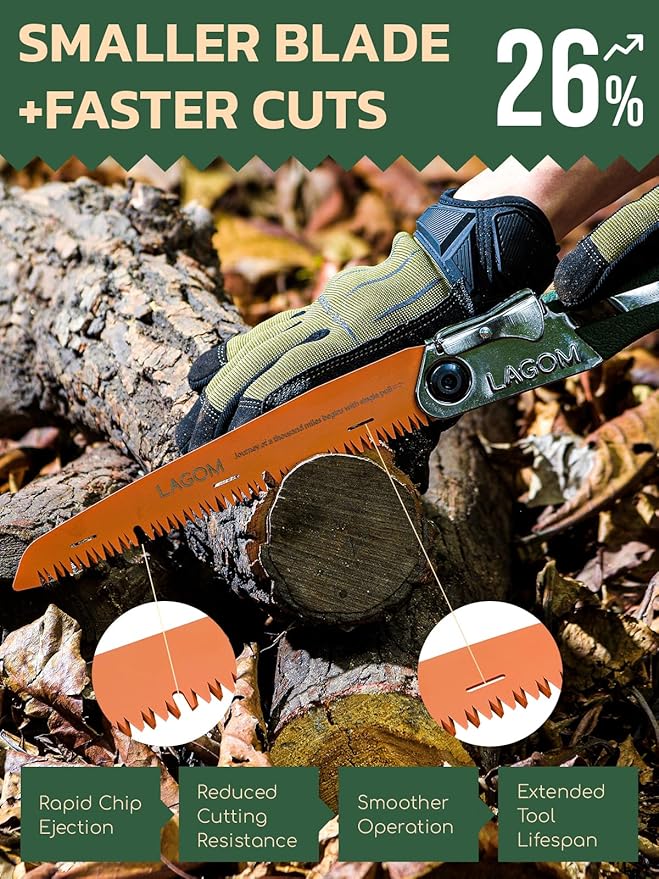 LAGOM Folding Camp Saw for Cutting Branches, 8.2" Straight Blade | SK5 Steel, Ergonomic Handle, One-Hand Use, Secure Lock | Foldable Pruning Tool for Camping, Gardening, Survival, Kayaking, Outdoors