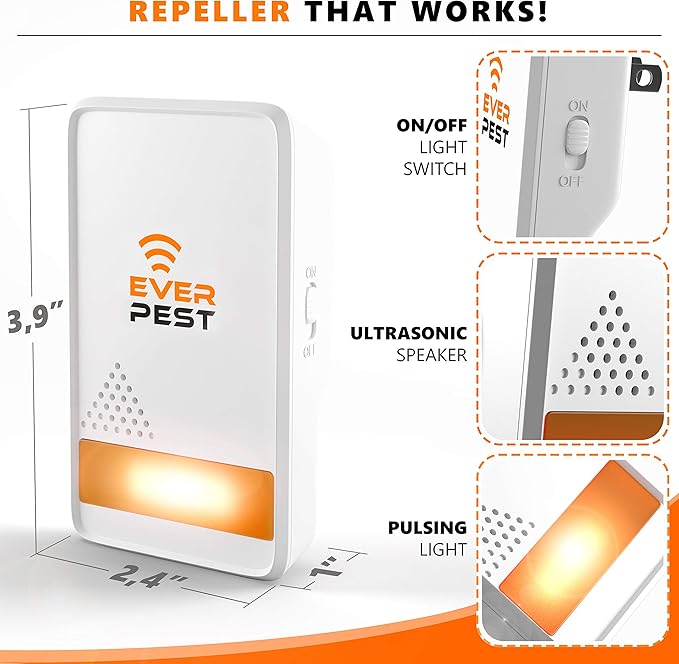 Ultrasonic Pest Control Repeller Plug in 2 Pack Repellent - Get Rid of Mosquito, Mice, Cockroach Spider Bed Bug Squirrel Fly Wasp Ant Mice Indoor, Outdoor, Patio Home Roach Infestation