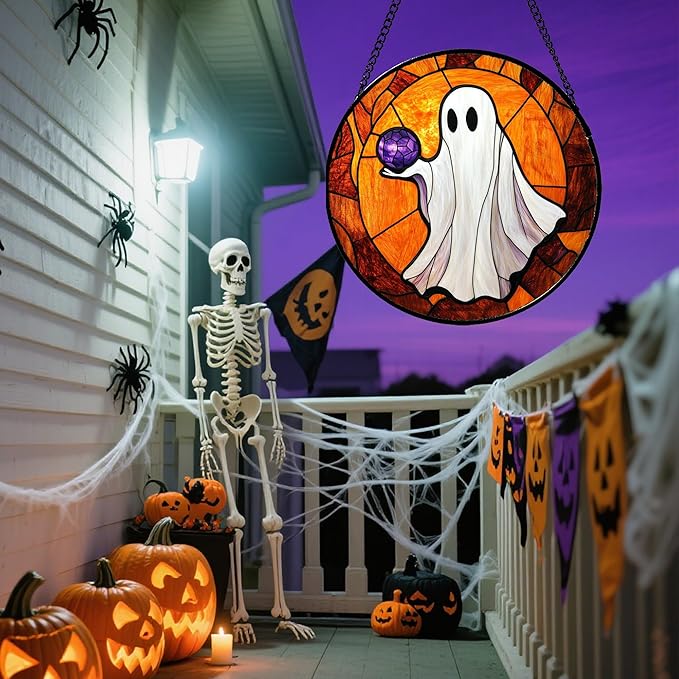 Stained Glass Window Hanging - Halloween Decorations Ghosts Vampire Suncatcher for Doors Garden Indoor Funny Spooky Sun Catchers Gothic Decor Horror Gifts for Women Men Friend 15 in