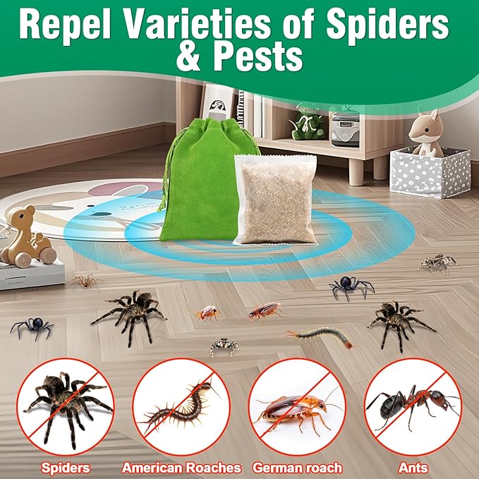 Spider Repellent for Indoor, 15 PCS Natural Spider Deterrent Pouches Peppermint Oil Spiders Roach Ant Away, Pest Control Spider Repellant Solution for House Garage Patio Attic, Family & Pet Safe