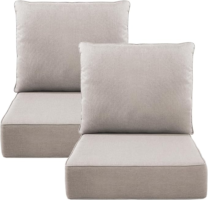 Luxury 6" Outdoor Cushions for Patio Furniture, 24x24x6 Thick Seat Cushion Set of 2, Fade Resistant Couch Chair Replacement Cushions High Density Deep Wicker Chair Cushion w/Removable Cover, Beige