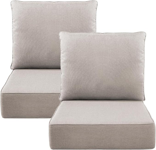 Luxury 6" Outdoor Cushions for Patio Furniture, 24x24x6 Thick Seat Cushion Set of 2, Fade Resistant Couch Chair Replacement Cushions High Density Deep Wicker Chair Cushion w/Removable Cover, Beige