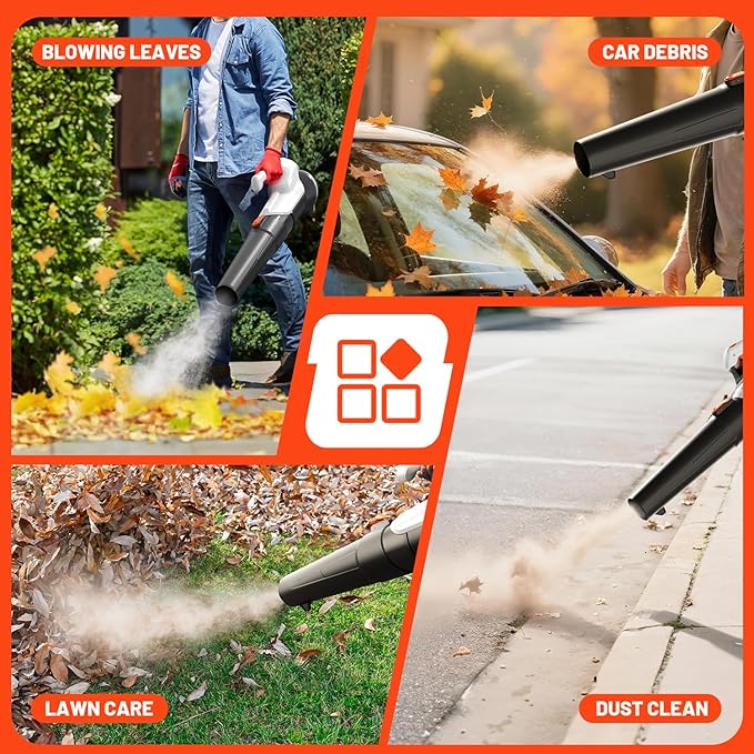 Litheli 20V Cordless Leaf Blower Battery Powered Leaf Blower, 2.0 Ah Battery Lightweight 2 Speed Mode Electric Blowers for Lawn Care, Patio, Snow, Dust, Blowing Leaves
