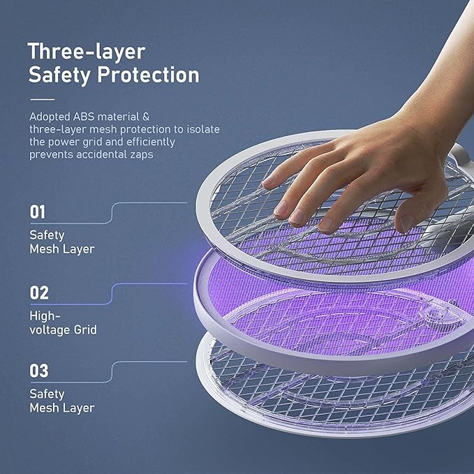 Electric Fly Swatter Racket, Mosiller 4000V 2 in 1 Bug Zapper with USB Rechargeable Base, Powerful Mosquitoes Trap Lamp & Fly Killer with 3-Layer Safety Mesh for Home, Indoor, Bedroom, Patio (2 Pack)
