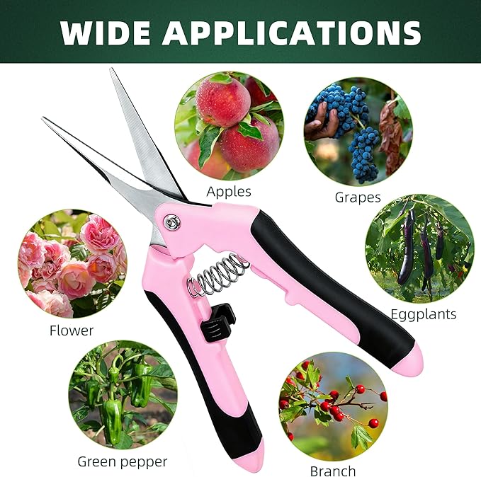 3 Pack Garden Pruning Shears, Stainless Steel Shears, Gardening Shears, Scissors, Garden Clippers, Pruning Snips, Pruning Shears for Gardening Tools (Pink)