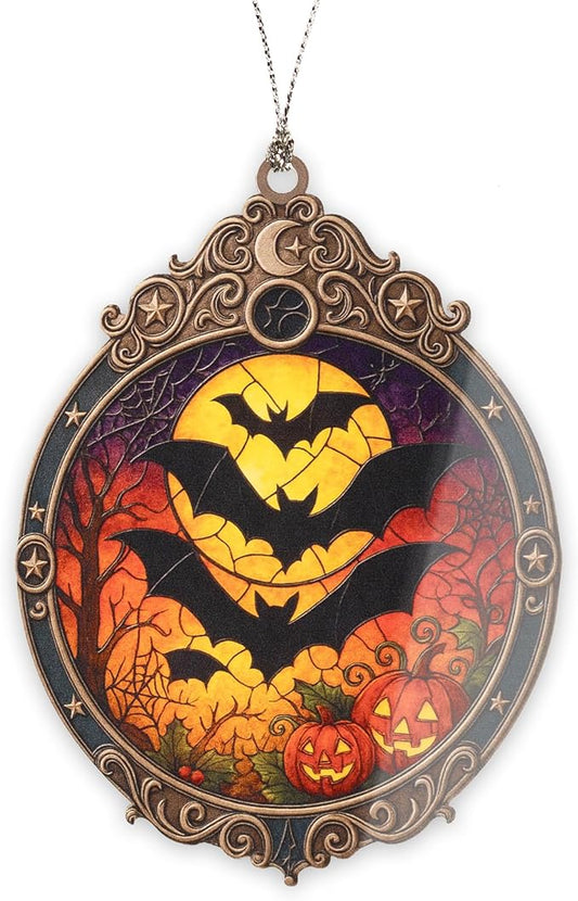 Halloween Bat Ornament – Pumpkin Halloween Decor - Spooky Halloween Decoration- Halloween Ornament Gift – Halloween Window Hanging 2025 – Suncatcher Effect Window Hanging