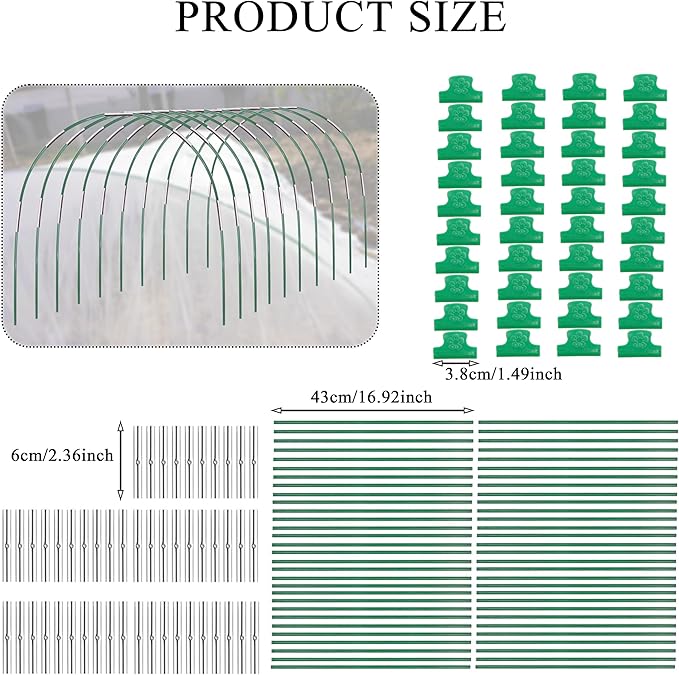 Garden Hoops for Raised Beds 60Pcs Greenhouse Hoops 10 Sets of 8.5FT Long Greenhouse Hoops Grow Tunnel Fiberglass Support Hoops Frame with 40Pcs Clips, Plant DIY Support Hoops for Outdoor Plant