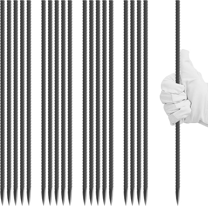 12 Inch Rebar Stakes Heavy Duty, 20 Pack Straight Metal Garden Stakes with Chisel Point End, 5/16'' Diameter Landscape Timber Spikes Ground Anchors for Timber Garden Tent Camping Fence
