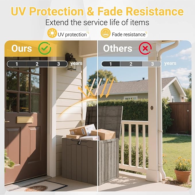 Greesum 31 Gallon Resin Deck Box Large Outdoor Storage for Patio Furniture, Garden Tools, Pool Supplies, Weatherproof and UV Resistant, Lockable, Dark Brown