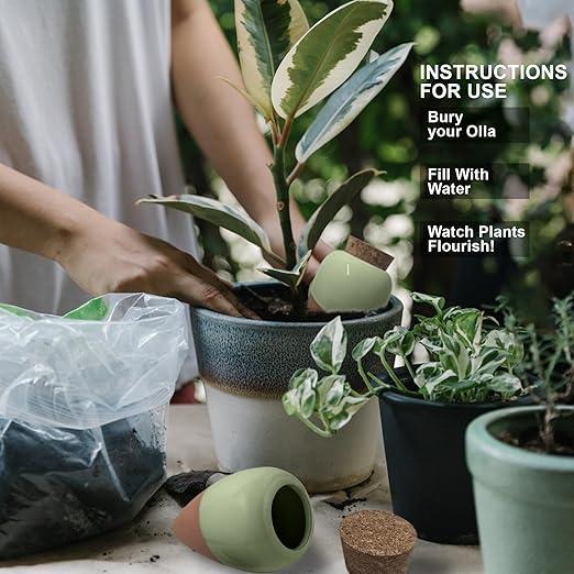 Plant Watering Globes - Olla Terracotta Watering Spikes - Hold 16 Ounces - Olla Water System for Plants - Self Water Method - Slow Releaese Drip Irrigation Terracotta Stakes