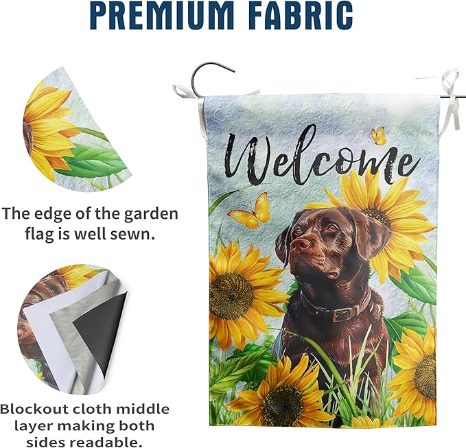 Sunflower Chocolate Lab Garden Flag Summer Spring Garden Flags for Outside Floral Labrador Dog Yard Flag Small Outdoor Welcome Flags 12x18 Double Sided