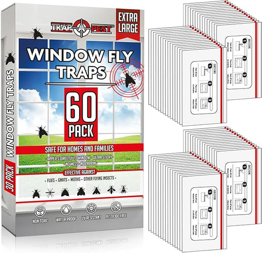 Window Fly Traps Indoor Clear (60 Pack) - Fly Window Traps for Indoors Sticky, Indoor Fly Trap Non-Toxic Fly Strips for Windows - Fly Sticky Traps Indoor Fly Paper Indoor Bug Sticky Traps (8.25" x 5")