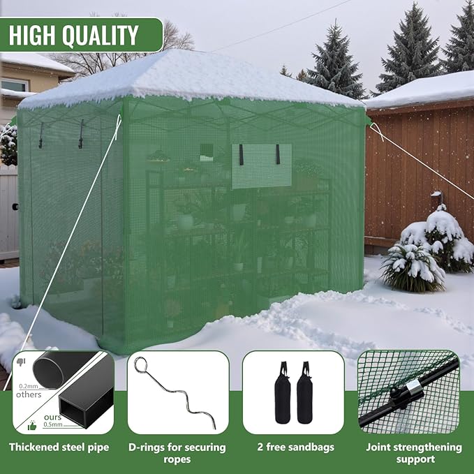 8X12 FT Pop Up Greenhouse,Greenhouse for Outdoors, Portable Walk-in Greenhouses with Roll-Up Zipper Door, PE Cover Greenhouses for Garden and Backyard, Easy Setup