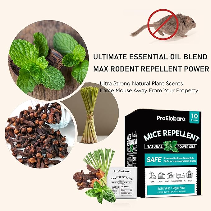 Mouse Repellent Pouches with Peppermint Oil: Natural Rodent Repellent Indoor to Get Rid of Rats, Mice, Squirrels - Safe for Pets and Kids, Rat Repellent for House, Car, Mice Repellent for Outdoor Use