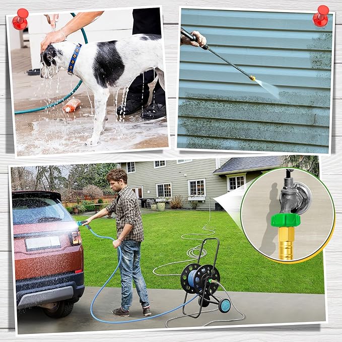 Garden Hose with Female to Female Connector - 50ft Metal Leakproof Leader Hose for Reel, Heavy Duty 304 Stainless Steel Flexible Water Pipe for Outdoor Garden Watering Car Pet Cleaning