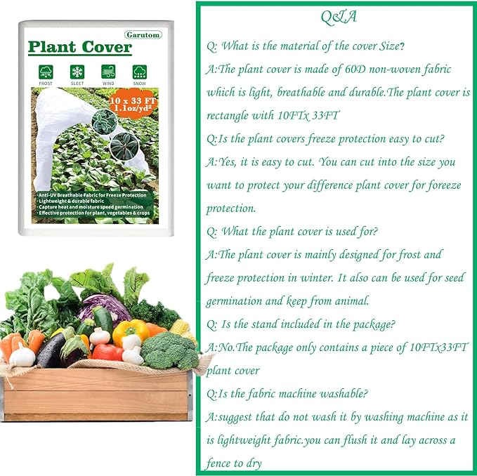 Plant Covers Freeze Protection 10ft x 33ft 1.1 oz Frost Cloth Plant Freeze Protection, Frost Blankets for Outdoor Plants Winter or Floating Row Covers Shade Cloth for Gardens, Vegetables
