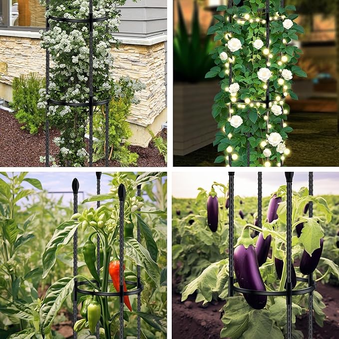 Tomato Support Cages for Garden Metal Plant Stakes 2 Packs 47 Inch Tall Large Heavy Duty Plant Cage Trellis for Support Outdoor Climbing Vegetables Plants Flowers Comes 20 Strap Ties