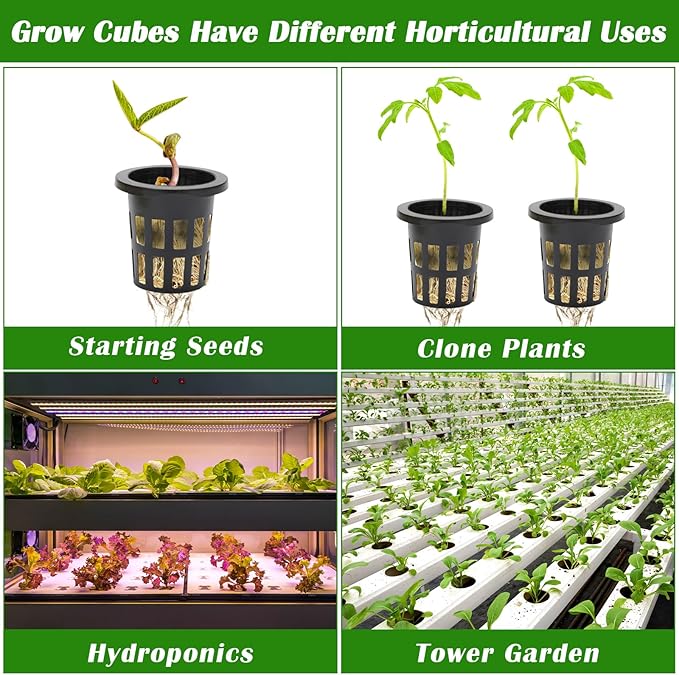 100 Pcs Rockwool Cube for Hydroponics with Net Pot, 50P 1Inch Rockwool Stonewool Plug & 50P 1.5Inch Net Cup for Seed Starter Soilless, Hydroponics, Plant Germination Start (Black)