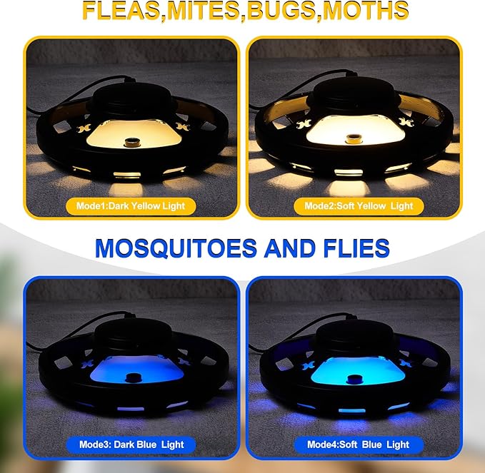 4 Pcs Flea Traps for Inside Your Home with 8 Sticky Pads, Bed Bug Tick Killer Flea Light Gnat Traps Pest Control, UV Night Light Bug Catcher for Bugs Moths Gnat Indoor and Outdoor(Black)