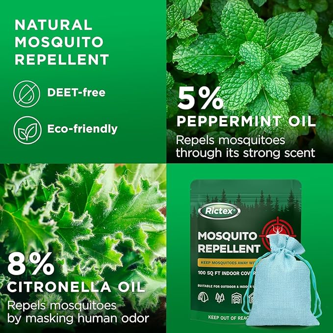 Mosquito Repellent Outdoor Patio & Yard: Natural Citronella & Peppermint Oil Pouches – Safe for Kids & Pets – Essential Oils Formula – Mosquitoes Repeller – Camping & Backyard (10 Pouch)