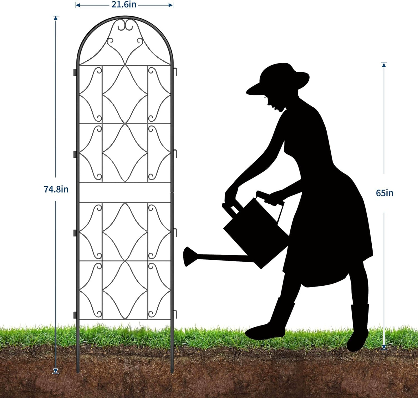 Garden Trellis 2 PCS - Tall 75 Inch x 20 Inch Metal Trellis for Climbing Plants & Vegetables | Rustproof Black Powder Coated Outdoor Plant Support | Patio Decor for Vines, Roses, Cucumbers, Tomatoes