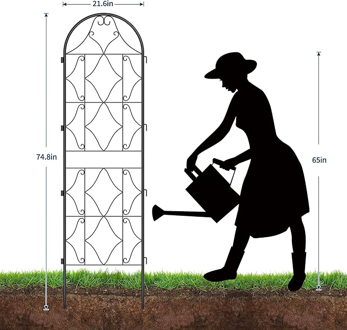 Garden Trellis 2 PCS - Tall 75 Inch x 21 Inch Metal Trellis for Climbing Plants & Vegetables | Rustproof Black Powder Coated Outdoor Plant Support | Patio Decor for Vines, Roses, Cucumbers, Tomatoes
