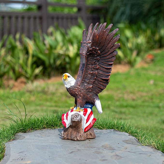 15.35in Majestic Lifelike Bald Eagle Statue - Durable Resin Garden Sculpture for Outdoor Lawn Decoration & Indoor Art Display Courtyard Decoration