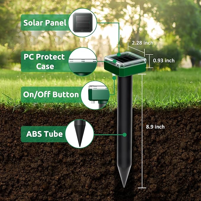 X-PEST 8 Pack Mole Repellent for Lawns Solar Powered Groundhog Spikes, Ultrasonic Mole Stakes for Yard, Waterproof Gopher Repellent to Get Rid of Chipmunk, Vole and Snake for Garden