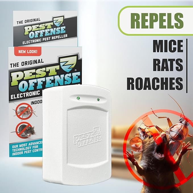2025 Upgraded PEST OFFENSE New Look Electronic Pest Repeller for Indoor Pest Control of Mice, Rats, Rodents, Roaches for Home, Office, Business, Garage, Warehouse