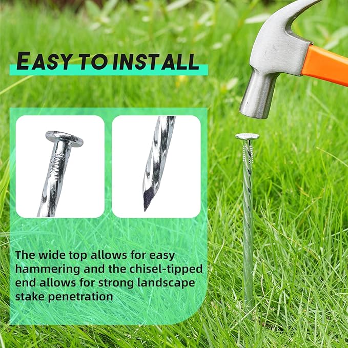 12" Galvanized Heavy-Duty Landscape Stakes Solid Spiral Metal Turf Spikes, Garden Stakes for Fixing Paver Edging, Weed Barriers, Artificial Lawn, Tent, Garden Plants