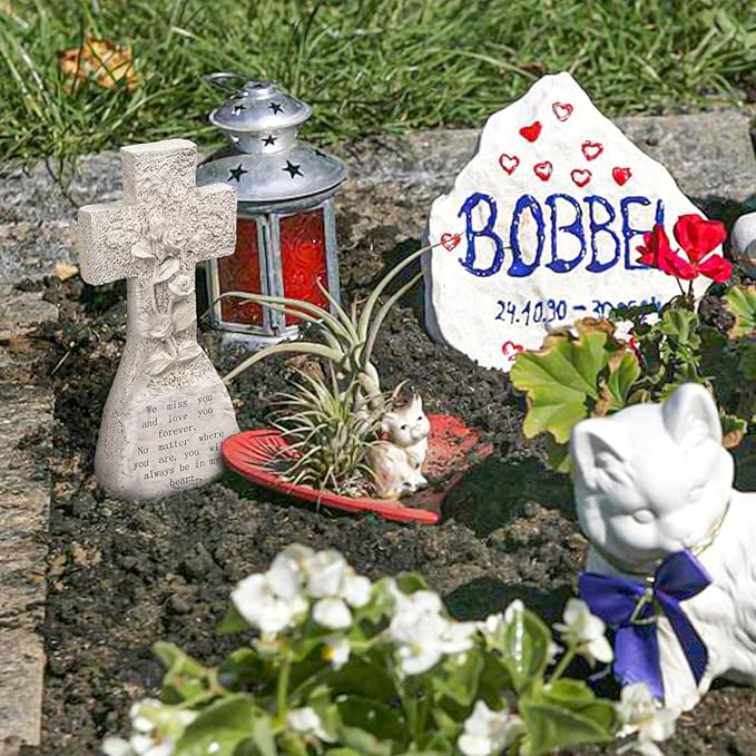 bocola Elegant Memorial Resin Cross with 3D Roses - Honor Your Loved Ones with Grace and Beauty Suitable for Cemetery Grave Indoor Memorial Decoration