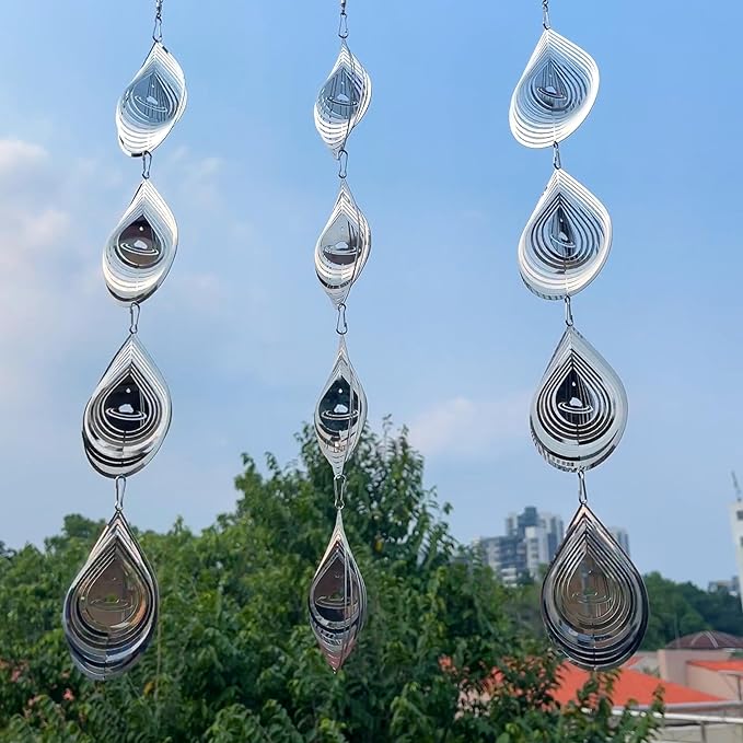 Water Droplets Bird Scare Discs Set-Highly Reflective Double-Sided Bird Reflectors, Extra Sparkly Metal Wind Spinner Outdoor Garden Decor, Decorations to Scare Away Yard Birds