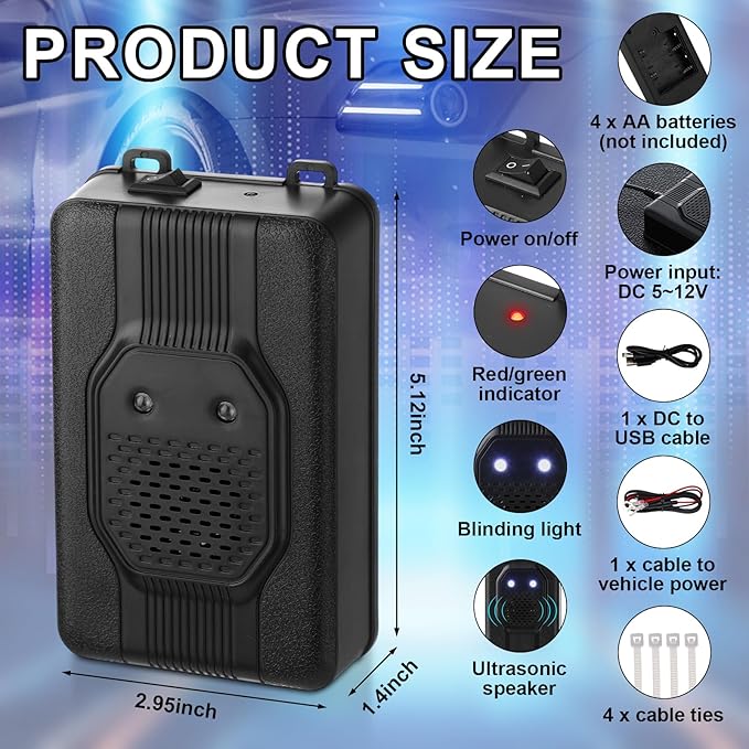 Qualirey 6 Pcs Under Hood Rodent Car Repeller Battery Operated Ultra Sonic Car Rat Rodent Electronic Repellent with Strobe Light Pest Car Prevention Keep Animal Mice out of Cars Vehicle Engines Garage