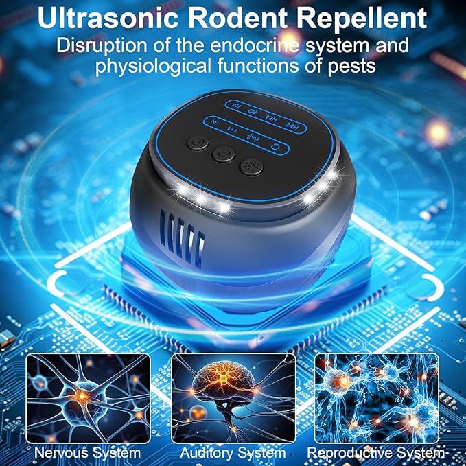 2025 Upgraded Mouse Repellent, Ultrasonic Pest Repeller-Chemical-Free, Multi-Mode Rodent Repellent with Timer Function, Indoor Insect Defense for Cockroaches, Mosquitoes, Insects, Spiders 2Pack